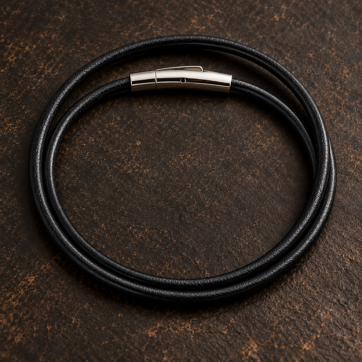 Black 3mm leather cord necklace with stainless steel clasp