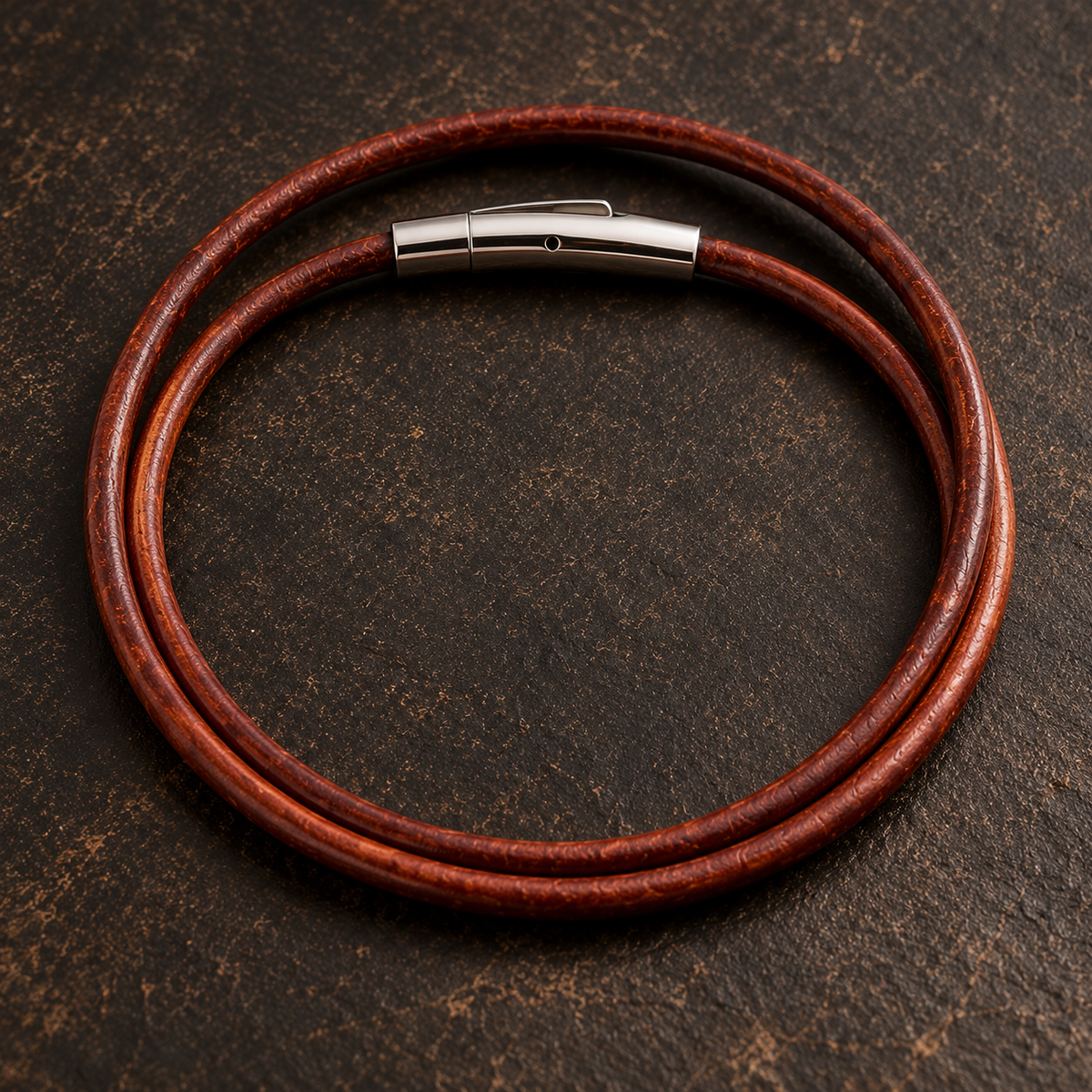 Brown 3mm leather cord necklace with stainless steel clasp